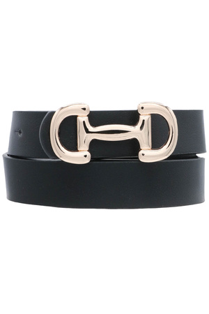 Faux Leather Modern Horse Bit Buckle Belt