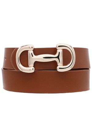 Faux Leather Modern Horse Bit Buckle Belt