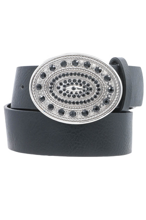 Faux Leather Oval Buckle Washed Strap Belt