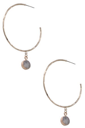Metal Stone Charm Hoop Earrings