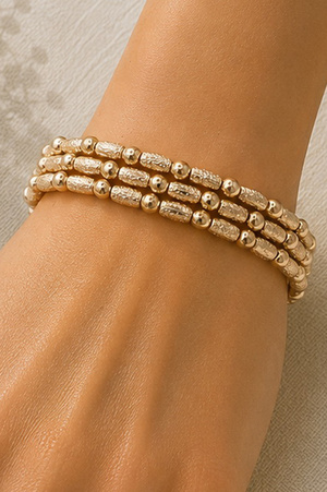 Metal Beaded Multi Layered Stretch Bracelet Set