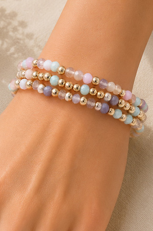 Metal Beaded Layered Stretch Bracelet Set