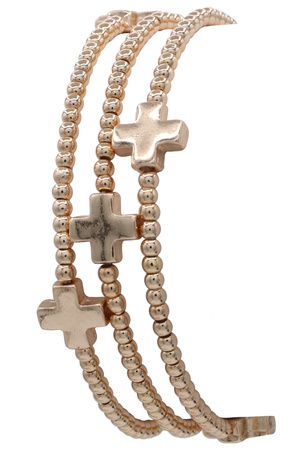 Metal Beaded Layered Cross Stretch Bracelet Set