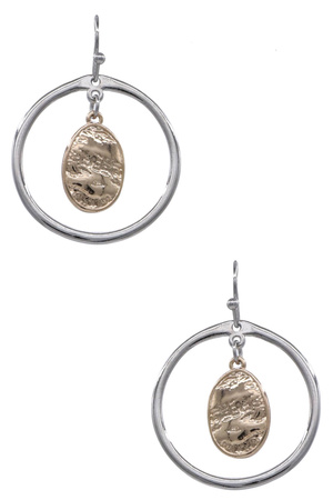 Metal Layered Hammered Circle Dangle Earrings