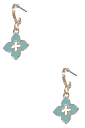 Metal Epoxy Quatrefoil Hoop Earrings