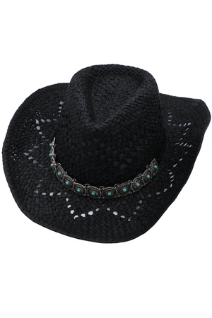 Boho Medallion Disc Banded Straw Cowboy Hat