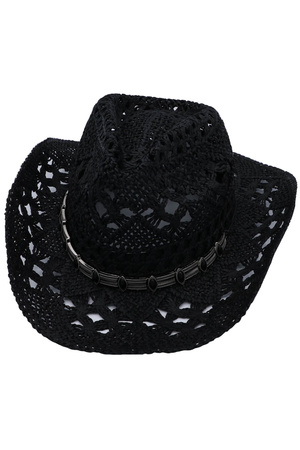 Etched Boho Link Banded Straw Hat