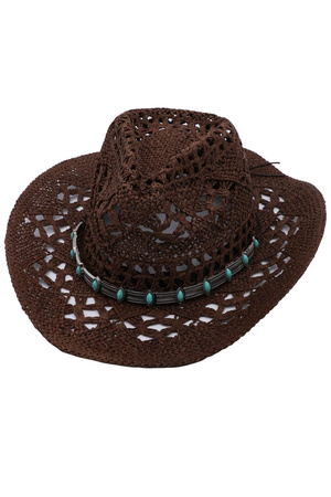 Etched Boho Link Banded Straw Hat