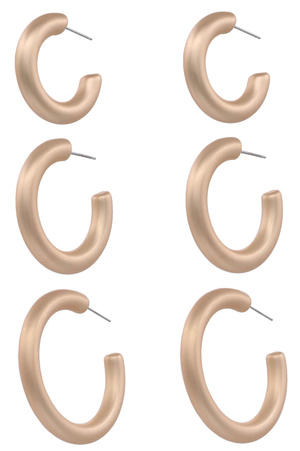 Metal Cylinder Back 3Pair Hoop Earrings