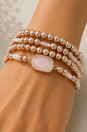 Metal Beaded CCB Layered Stretch Bracelet Set