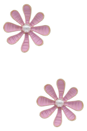 Matte Metal Cream Pearl Flower Earrings
