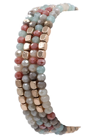 Metal Faceted Beaded Layered Stretch Bracelet Set