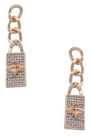 Metal Bee Rhinestone Chain Linked Dangle Earrings