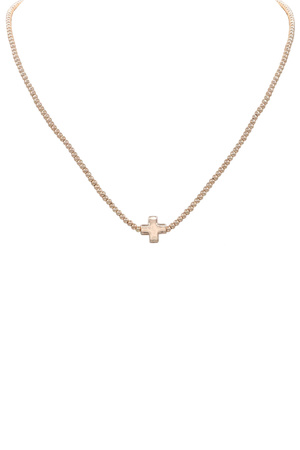 Metal Beaded Cross Pendant Necklace