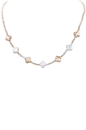 Metal Beaded Quatrefoil Station Necklace