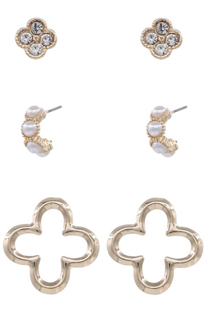 Assorted  Cream Pearl Quatrefoil Earring Set