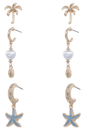Assorted Palm Tree Heart Star Fish Earring Set