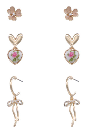 Assorted Flower Heart Bowtie Hoop Earring Set