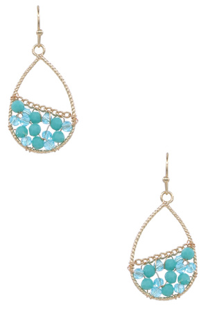 Metal Seed Beaded Teardrop Dangle Earrings