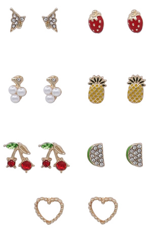 Assorted Fruit Heart Post Earring Set