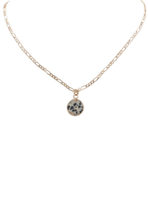 Brass Metal Stone Circle Pendant Necklace