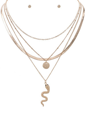 Metal Layered Chain Snake Pendant Necklace Set