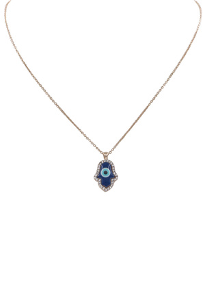 Metal Rhinestone Hamsa Evil Eye Pendant Necklace