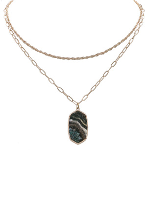 Metal Layred Druzy Stone Pendant Necklace