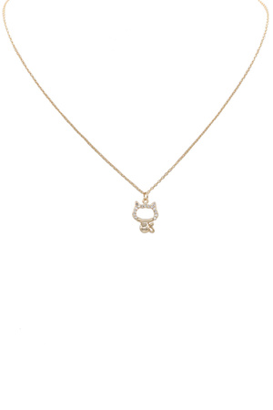 Metal CZ Cat Pendant Small Dainty Necklace
