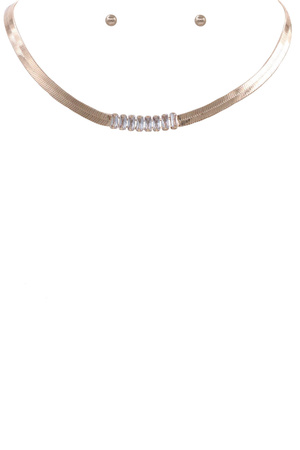 Metal Herringbone Glass Jewel Necklace Set