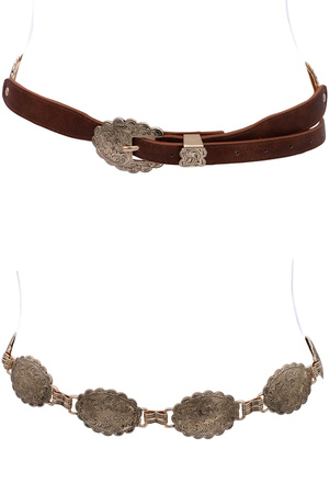 Faux Leather  Metal Swirl Floral Chain Belt