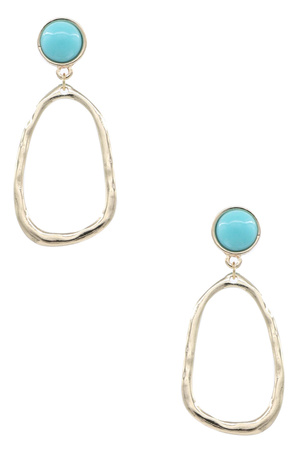 Metal Stone Oval Dangle Earrings