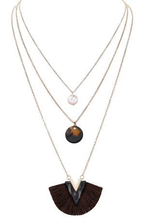 Metal Layered Tortoise Tassle Necklace