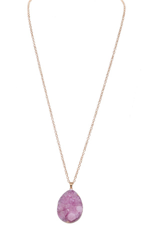 Metal Druzy Teardrop Pendant Long Necklace
