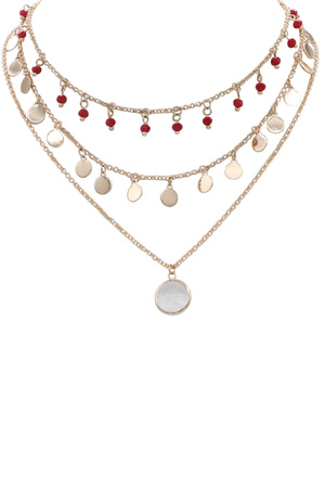 Metal Layered Beaded Pendant Necklace