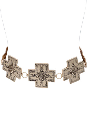 Metal Boho  Embossed Cross Chain Belt