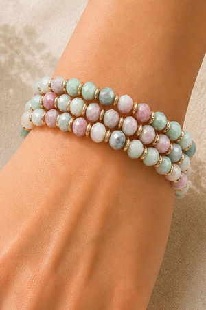 Metal Glass Beaded Stretch Bracelet Set