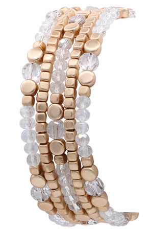 Metal Glass Beaded Stretch Bracelet Set
