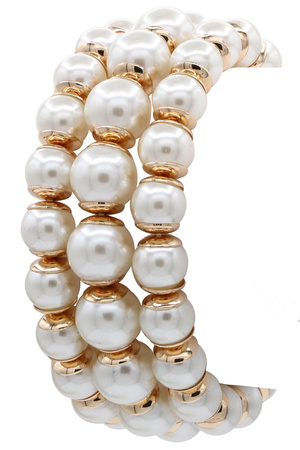 Metal Beaded Cream Pearl Stretch Bracelet Set