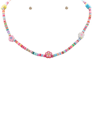 Rubber Bead Flower Charm Necklace Set