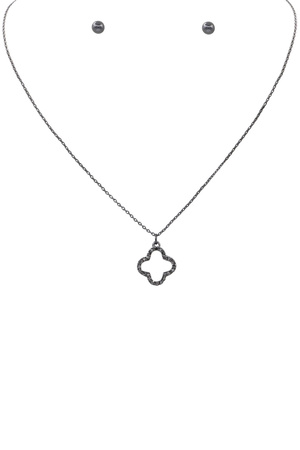 Metal Rhinestone Quatrefoil Necklace Set
