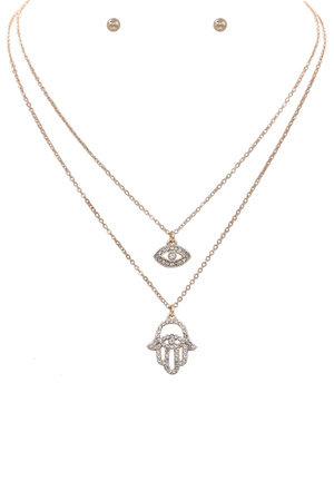 Metal Evil Eye Rhinestone Layered Necklace Set