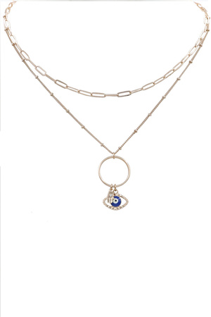 Metal Layered Evil Eye Pendant Necklace