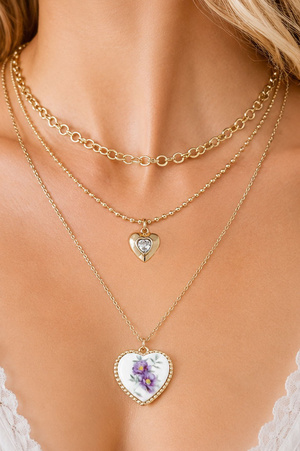 Metal Layered Vintage Heart Pendant Necklace
