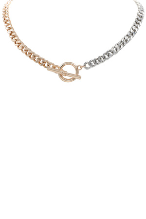 Metal Curb Chain Linked Toggle Necklace