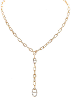 Metal Rhinestone Chain Linked 'Y' Necklace