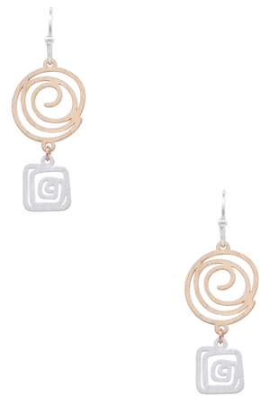 Brass Metal Spiral Dangle Earrings