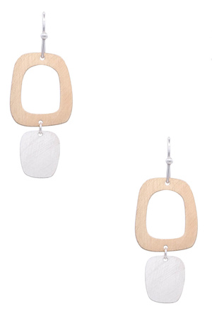 Brass Metal Square Cutout Dangle Earrings