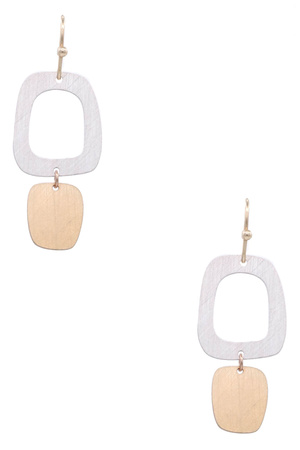 Brass Metal Square Cutout Dangle Earrings