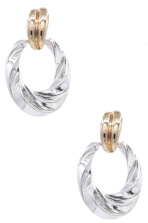 Metal Two Tone Textured Swirl Earrings
